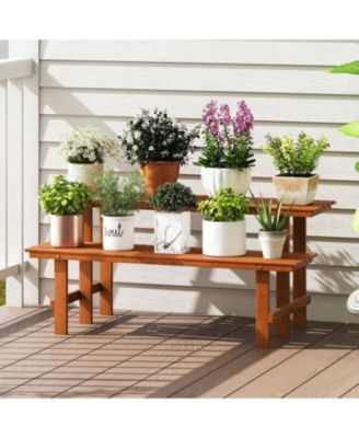 2-Tier Wood Plant Stand Ladder Plant Shelf for Indoor Outdoor