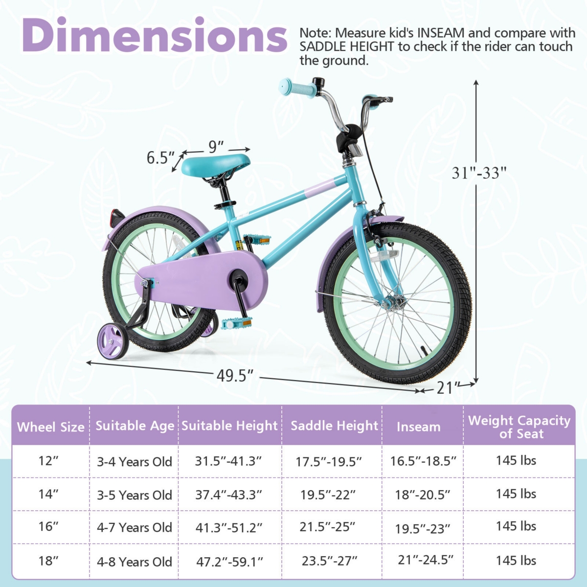 Adjustable Handlebar Saddle Kids Bike Lightweight Easy to Ride
