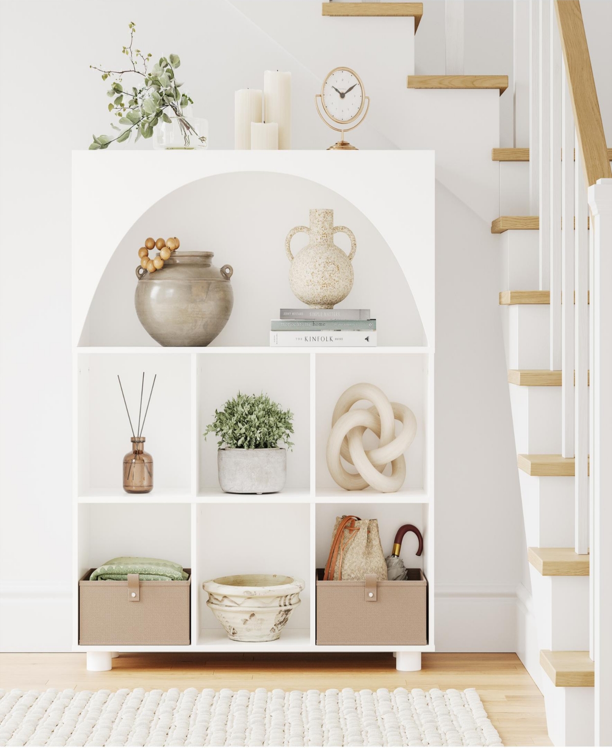 Sourcing Solutions Arched 34.19" Solid Wood 6 Cubby Entryway Shoe Rack Storage Organizer Cabinet