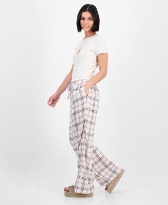 Juniors' Plaid-Print Boxer Drawstring Pants