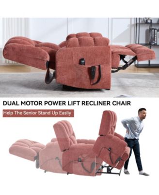 Dual Motor Heat Massage Power Lift Recliner Chair, Up to 350 lbs, Medium-Firm, Heavy-Duty with Power Remote