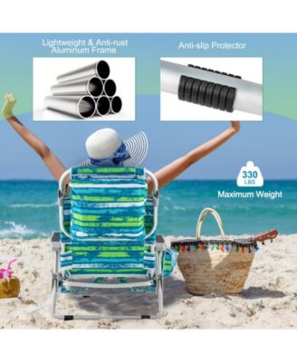 Foldable Backpack Beach Chair with Cup Holder and Storage Pockets Set of 2