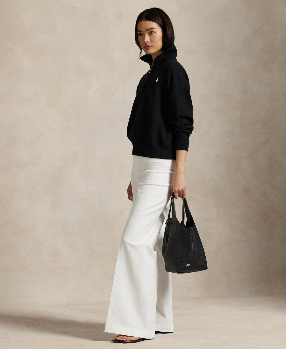 Polo Ralph Lauren Cotton Blend Fleece Quarter-zip Sweatshirt In Black