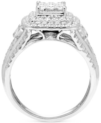 Diamond Princess Shaped Cluster Multirow Engagement Ring (1 ct. t.w.) in 14k White Gold