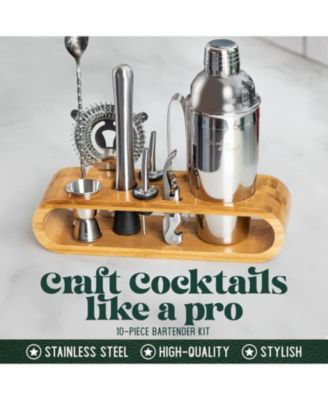 Bartender Kit 10-Piece Bar Tool Set with Bamboo Stand
