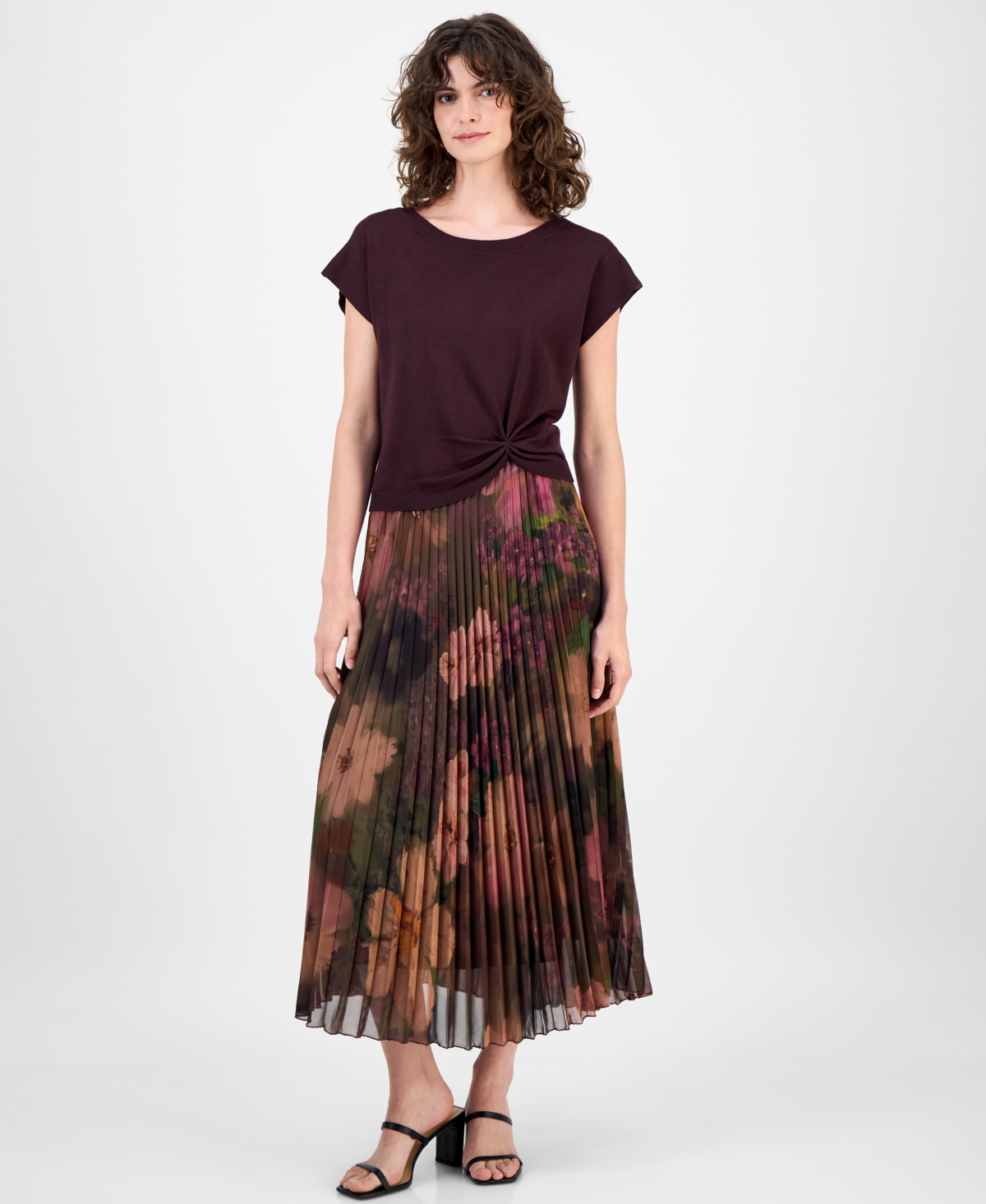 Robbie Bee Women's Knit-bodice Pleated-skirt Dress In Multi