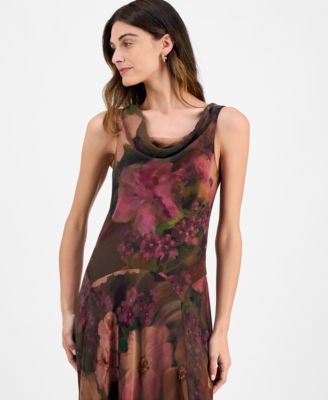 Women's Cowlneck Floral-Print Dress
