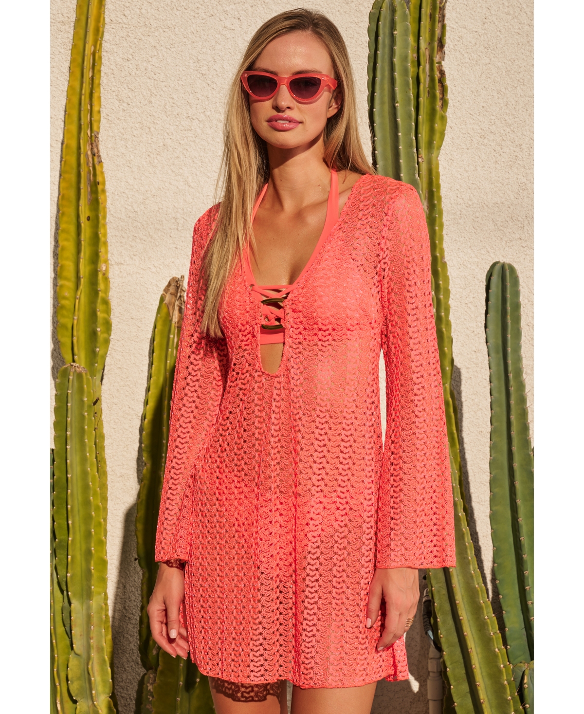 Becca Women's Crocheted Cover-up Dress In Pink