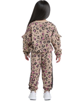 Toddler & Little Girls Printed Flutter-Sleeve Pullover Sweatshirt & Elastic-Waistband Printed Jogger Pants, 2 Piece Set   	