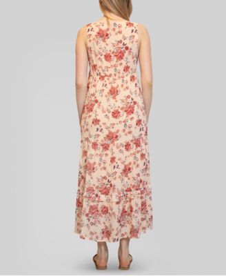 Almost Famous Juniors' Chiffon Printed V-Neck Sleeveless Maxi Dress