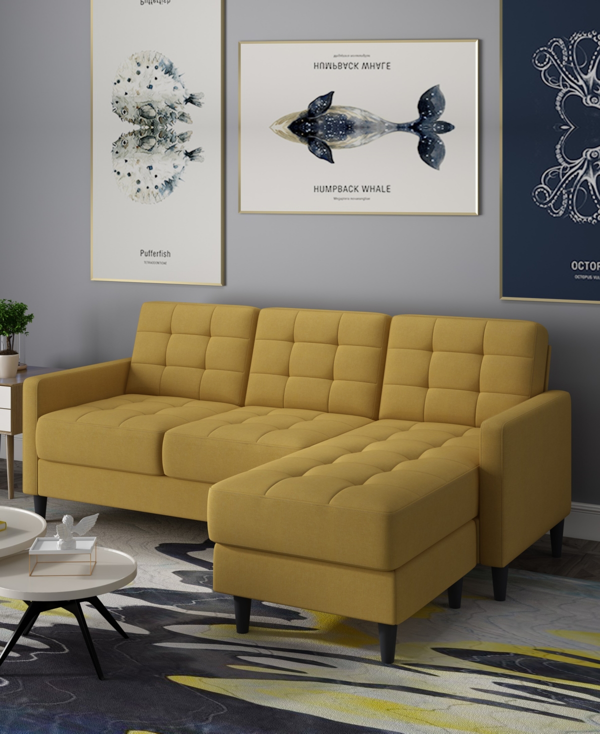 Gold Sparrow 82" Polyester Logan Reversible Sectional Sofa With Ottoman, Created For Macy's