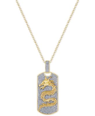 Men's Diamond Pav&eacute; Dragon Dog Tag 22" Pendant Necklace (1 ct. t.w.) in 10k Gold