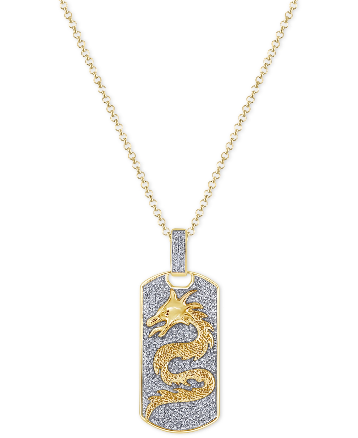 Men's Diamond Pave Dragon Dog Tag 22" Pendant Necklace (1 ct. t.w.) in 10k Gold - 10K Yellow Gold
