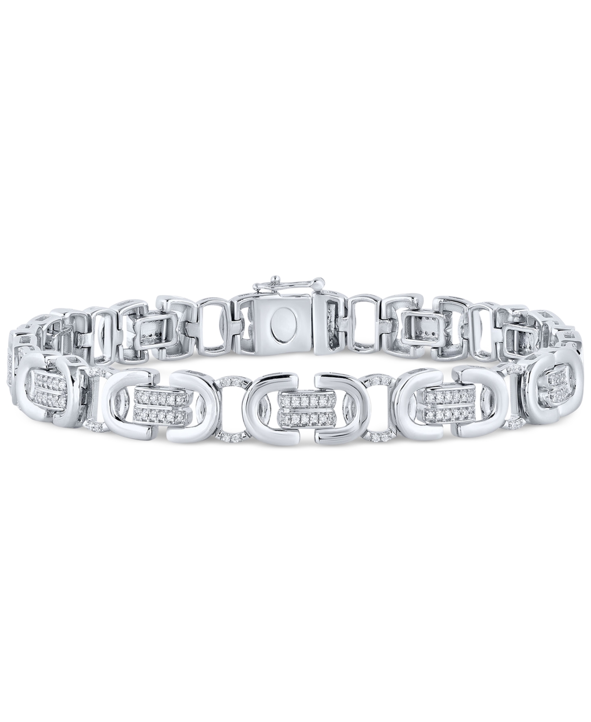 Men's Diamond Pave U Link Bracelet (1 ct. t.w.) in Sterling Silver - Sterling Silver