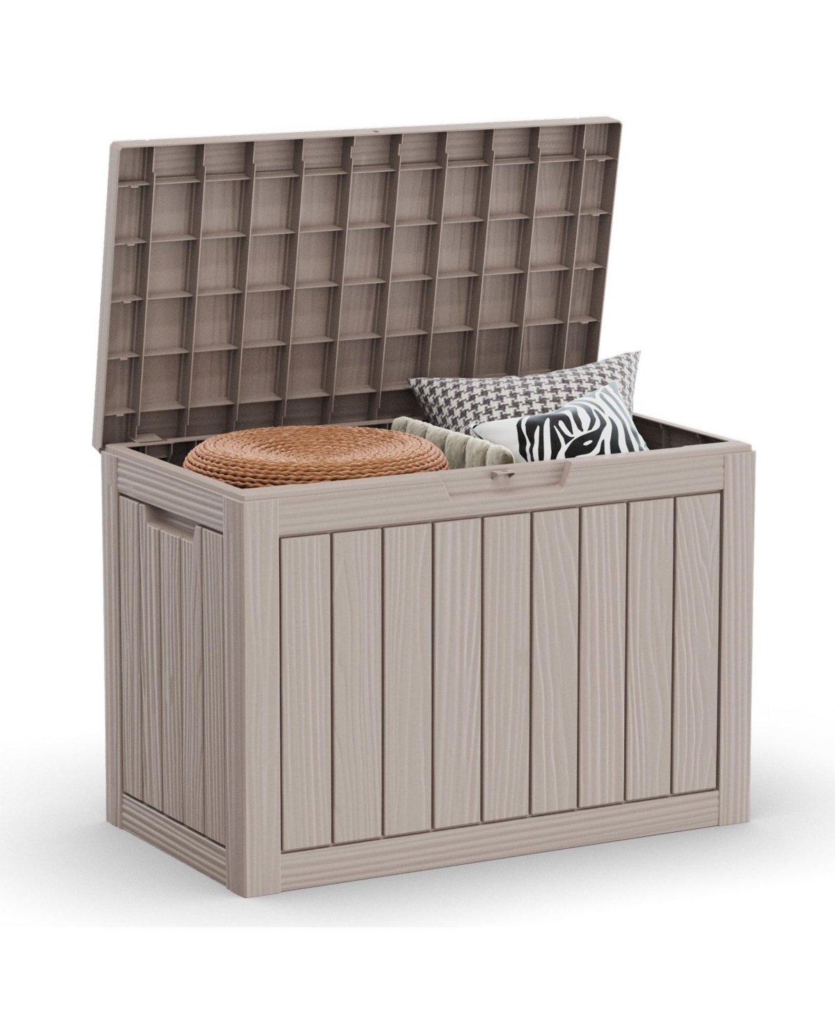 45 Gal Deck Box Resin for Patio Garden Furniture, Outdoor Storage Container - Coffee
