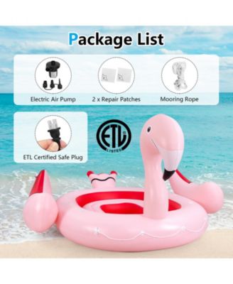 6 People Inflatable Flamingo Floating Island with 6 Cup Holders for Pool and River