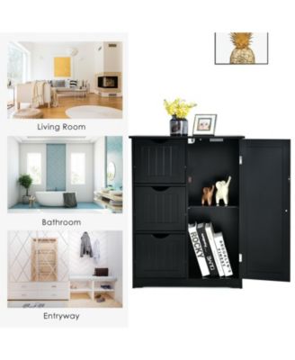 Bathroom Floor Cabinet Side Storage Cabinet with 3 Drawers and 1 Cupboard