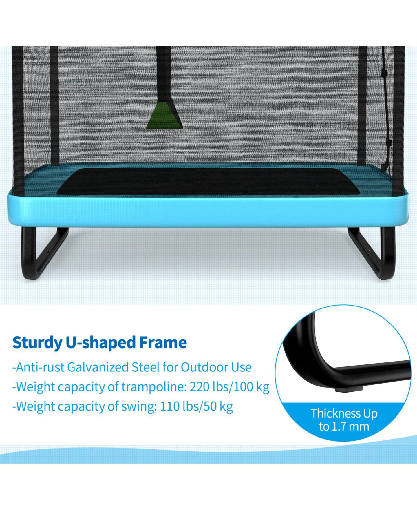 Детская игрушка Slickblue 2-in-1 Galvanized Steel Trampoline with Swing and Enclosure Net, Ages 3+, цвет: Синий — фото 8