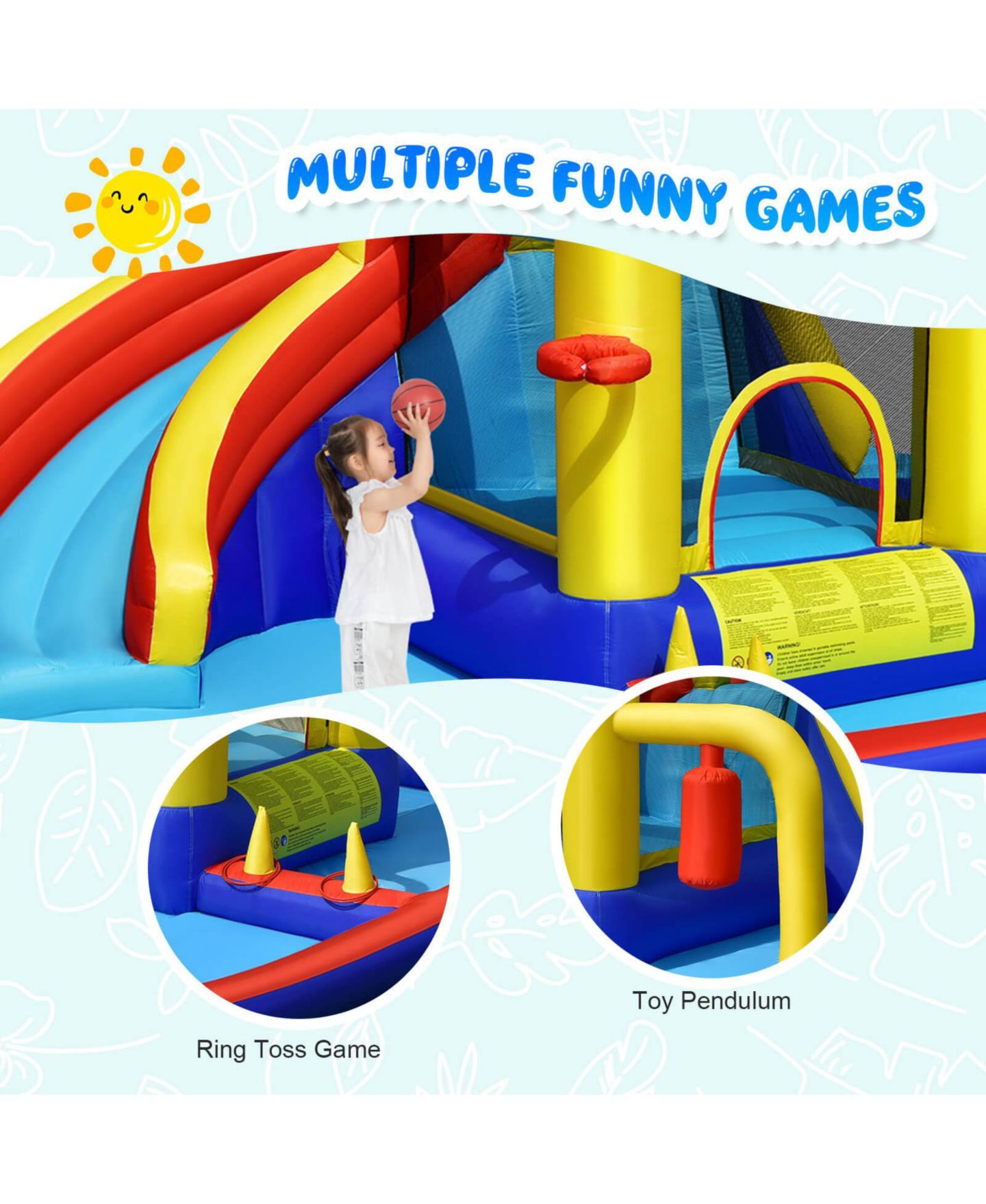 Детская игрушка Mecale 7-in-1 Inflatable Tear-Resistant Water Slide Bounce Castle, Approx. 169.5"L x 139"W x 79"H, Oxford Cloth, Up to 4 Kids, Ages 3+, цвет: Синий — фото 5