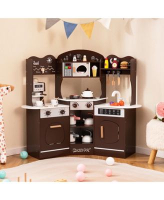Corner Play Kitchen with Coffee Machine and Slide for Kids