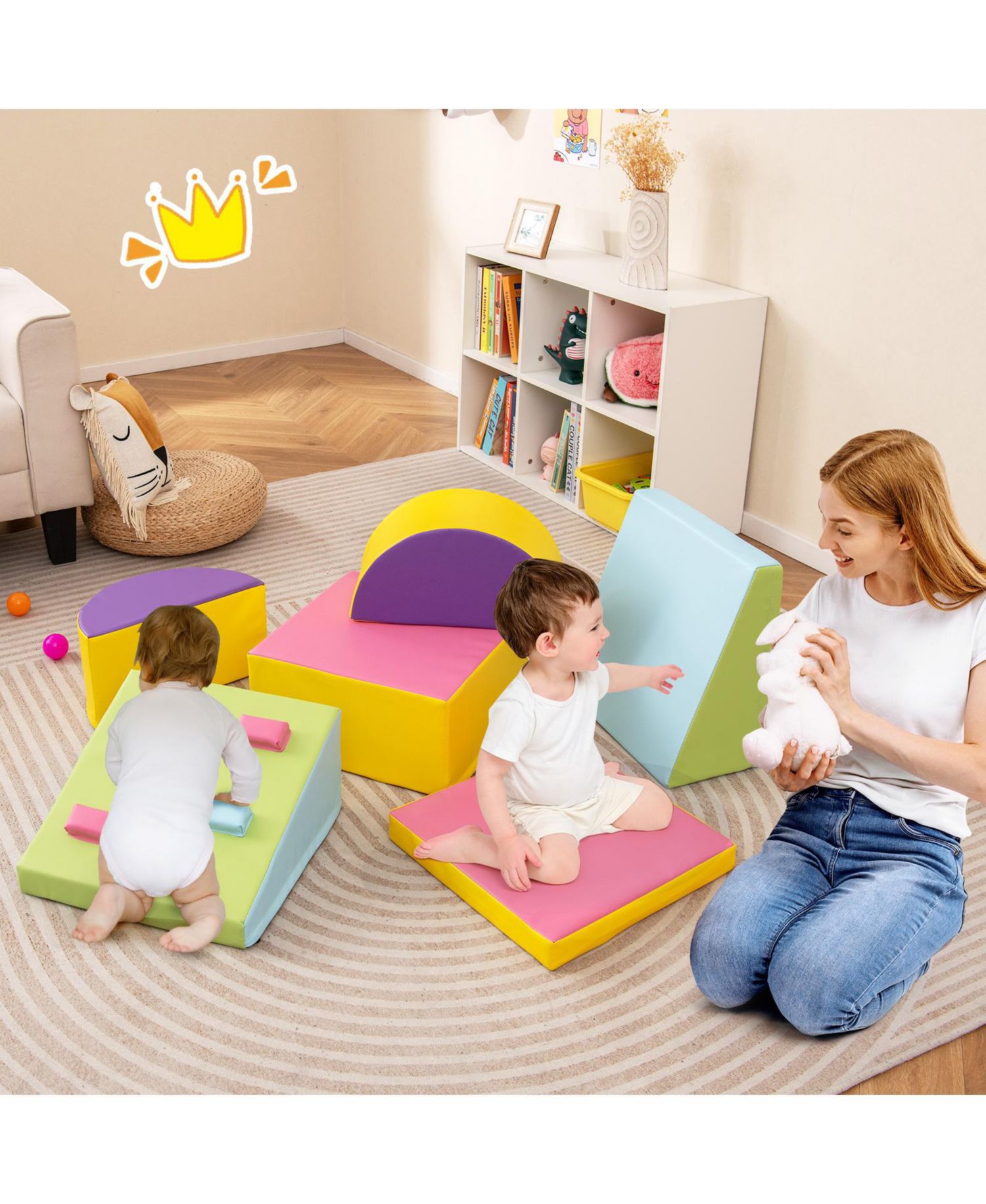 Kids 6 Piece Foam Soft Play Set with Climbing Triangle and Ramp