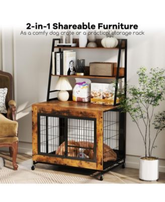 Industrial Dog Kennel Dog Crate Furniture with Storage Shelves