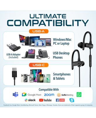 24EC Wired Earbuds with Microphone, Ergonomic In-Ear Design with USB C to USB A Adapter, Hi-Fi Stereo Sound, USB C wired earbuds for PC/Laptops/Tablets/iMac & Smartphones - Black