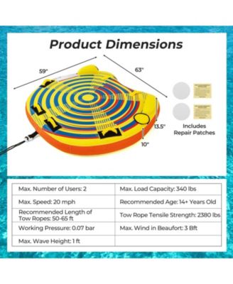 1 or 2 Person Inflatable Towable Tube for Boating with Quick Connector