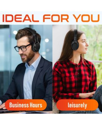 M101D Active Noise Canceling Bluetooth Headphones , Wireless Over Ear Bluetooth Headsets with Microphone, Ergonomic Design and Comfort Fit Ear Cups for Home/Office/Travel - Black