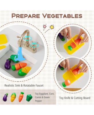 Kids Kitchen Playset with Cooking Accessories and Toy Cuttable Veggies