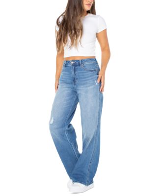 Juniors' High Rise Baggy Wide-Leg Curvy Jeans