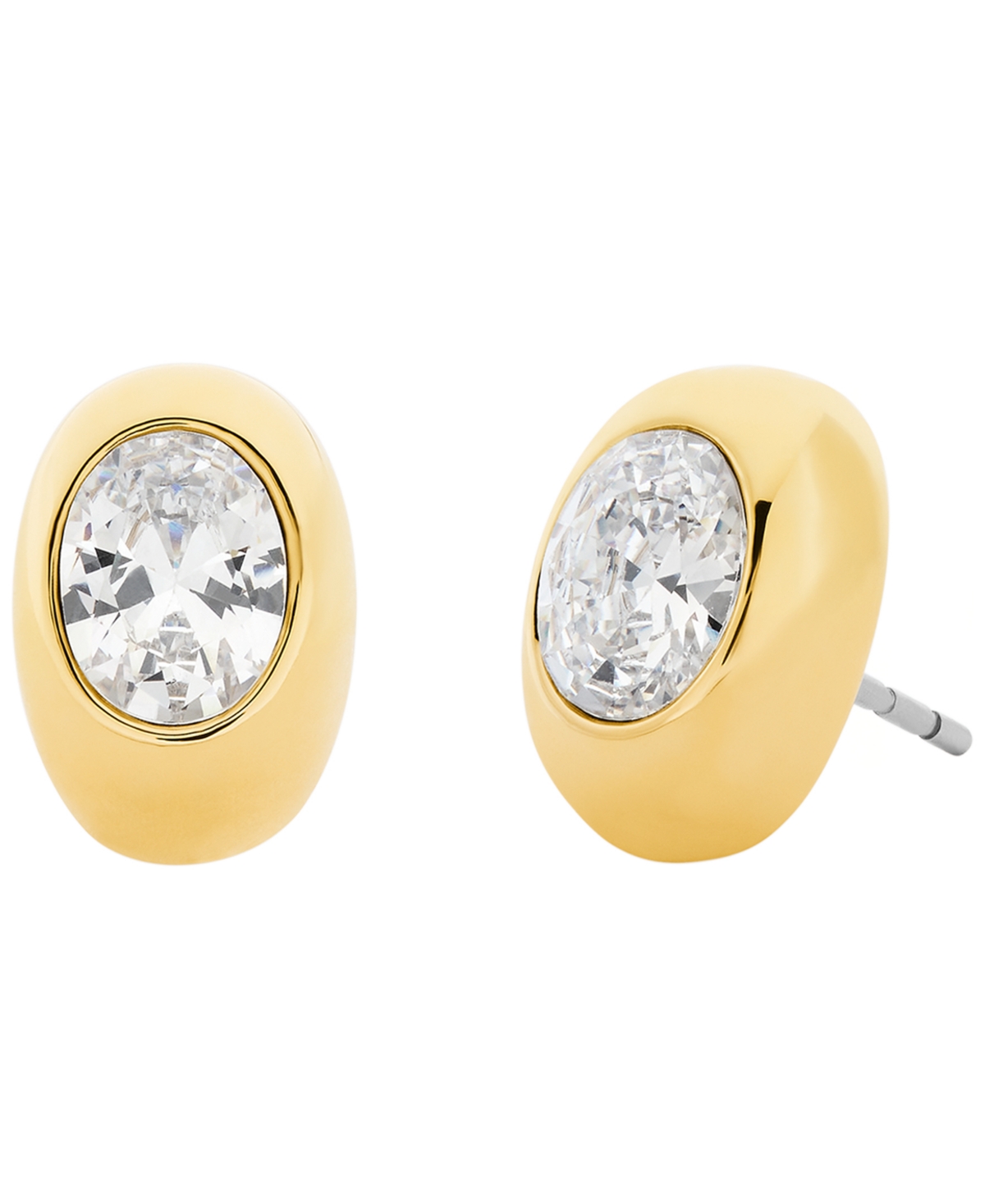 Oval Stone Stud Earrings - Gold