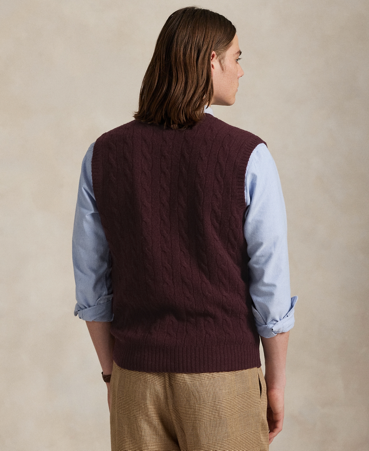 Polo Ralph Lauren Bordeaux Sleeveless Vest With V Neck And Pony Embroidery On The Front In Wool And Cashmere Man In Brown