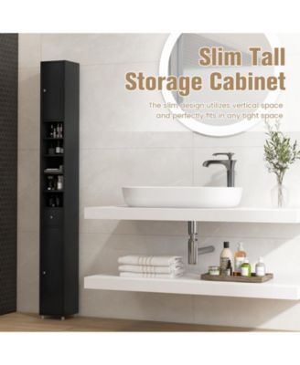 Freestanding Slim Bathroom Cabinet with Drawer and Adjustable Shelves