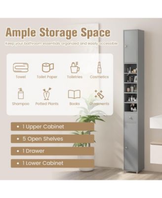 Freestanding Slim Bathroom Cabinet with Drawer and Adjustable Shelves