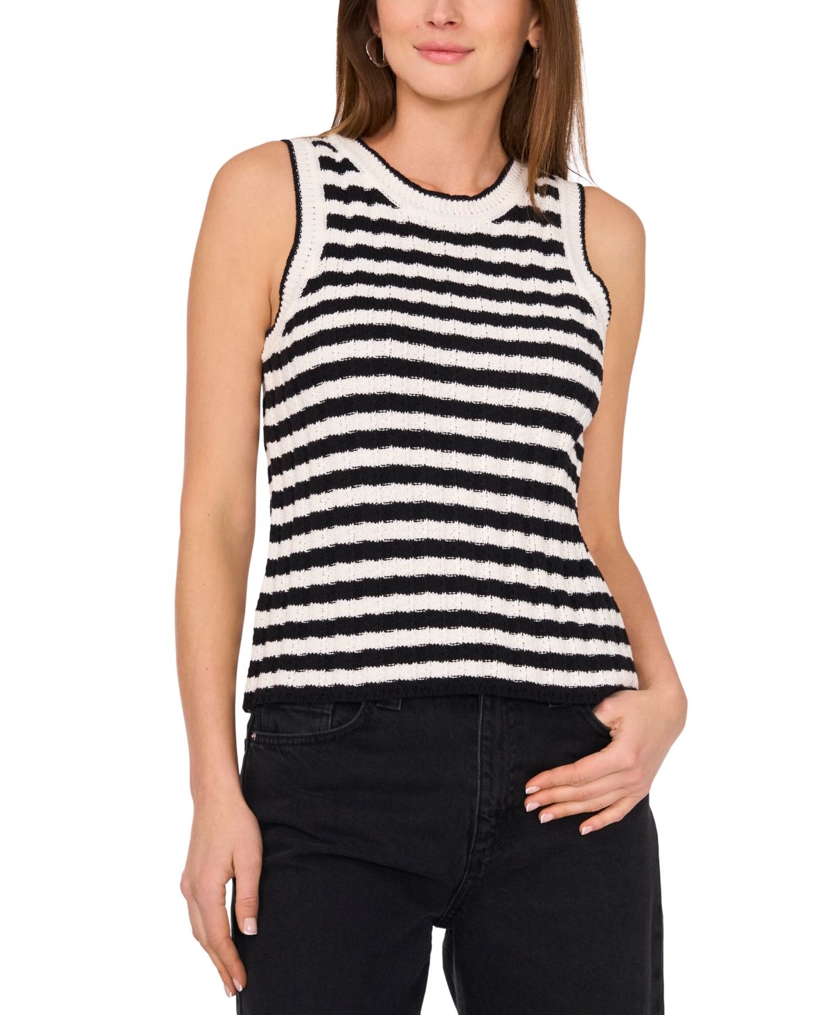 Women's Striped Sleeveless Sweater - Amphora/antique White