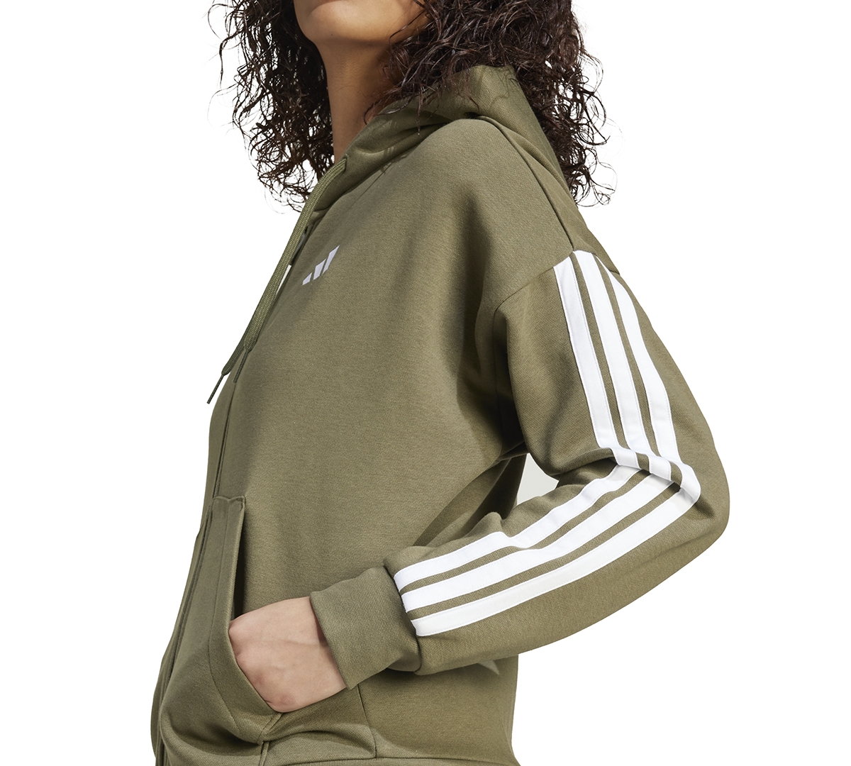 Adidas Originals Women's Essentials 3-stripes Full-zip Fleece Hoodie In Green