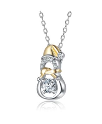 GiGiGirl White Gold Plated & 14K Gold Plated with Clear Cubic Zirconia Santa Hat Snowman Pendant Necklace