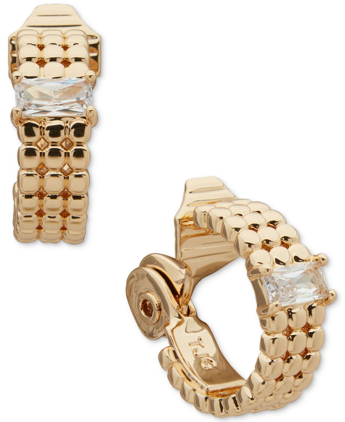 Gold-Tone Baguette C Hoop Comfort Clip On Earrings - Crystal