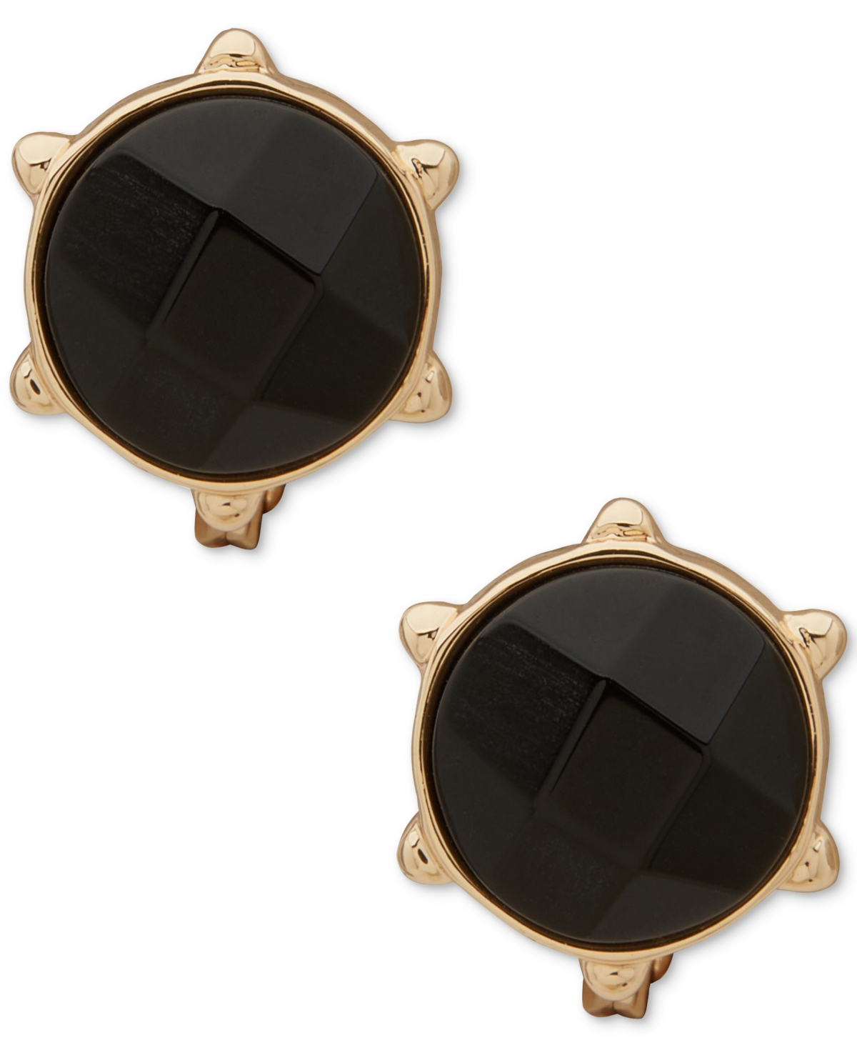 Colored Stone Nailhead Comfort Clip On Earrings - Black