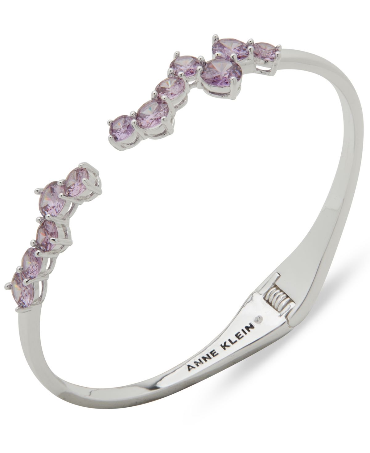Silver-Tone Purple Stone Cluster Cuff Bracelet - Darkpurple