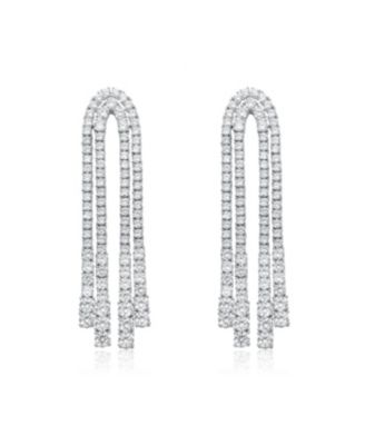 White Gold Plated Cubic Zirconia Linear Waterfall Fringe Dangle Earrings