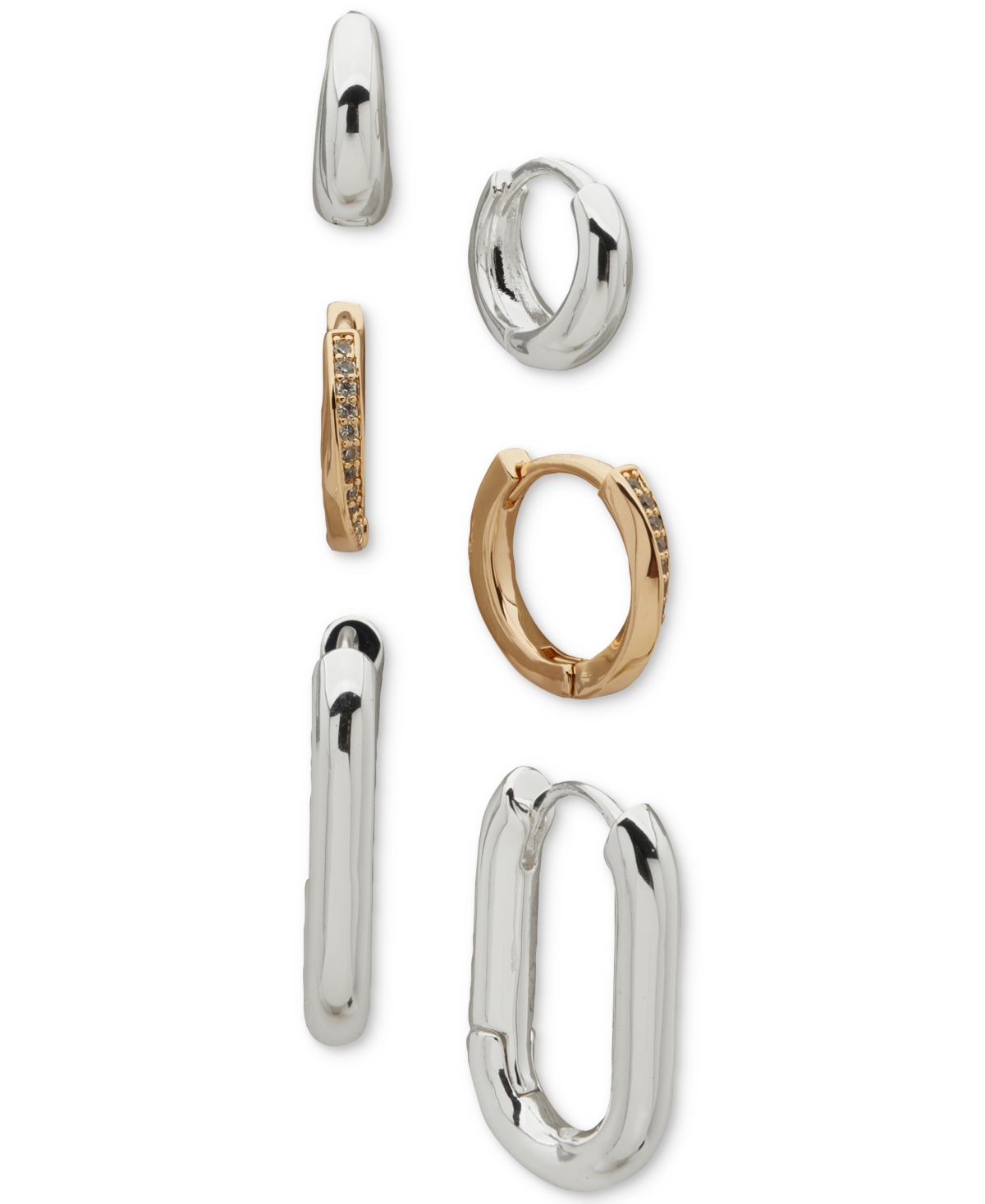 Two-Tone 3-Pc. Set Oval Crystal Hoop Earrings - TTone