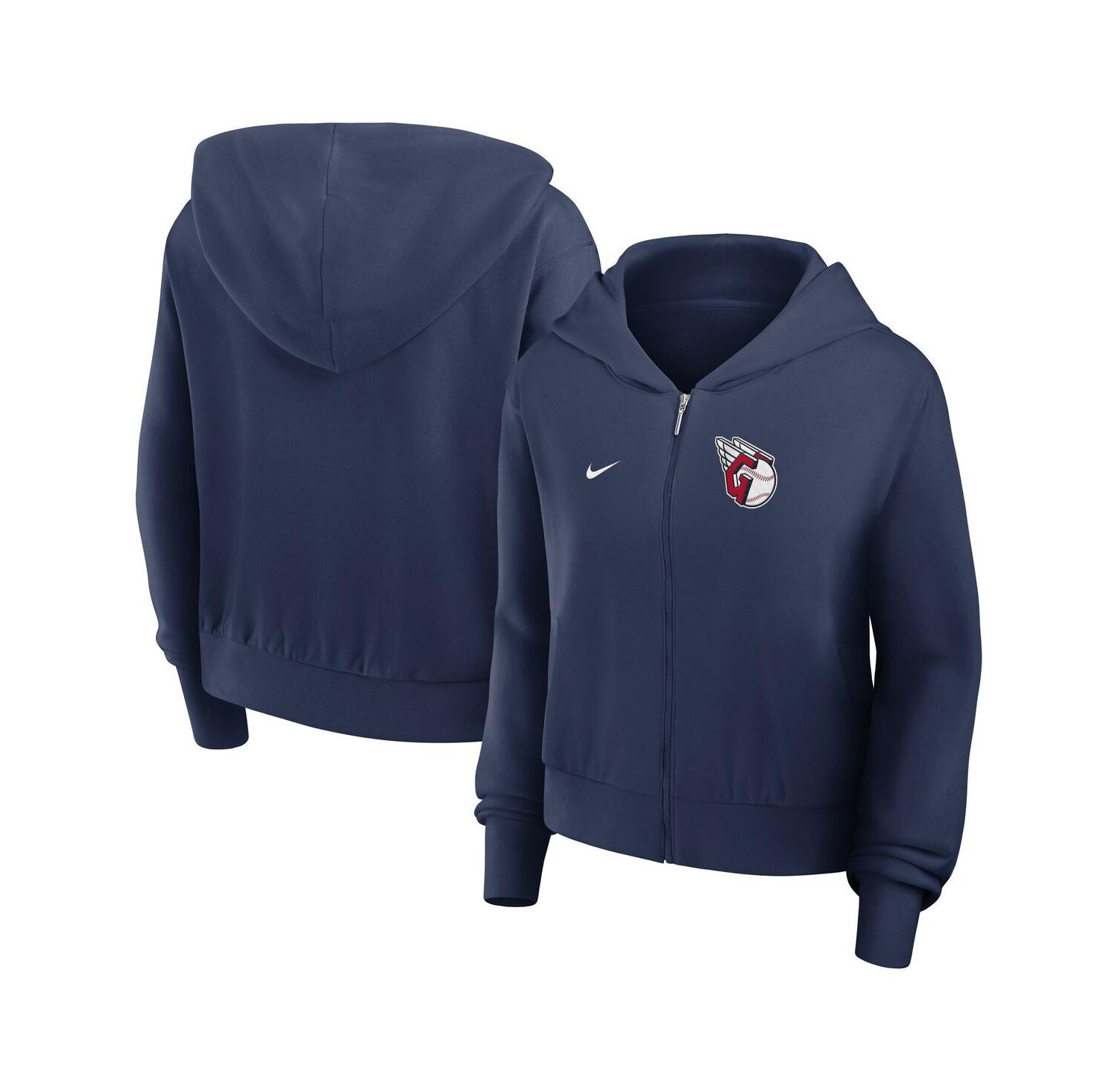 Women's Navy Cleveland Guardians Cropped Chill Full-Zip Hoodie