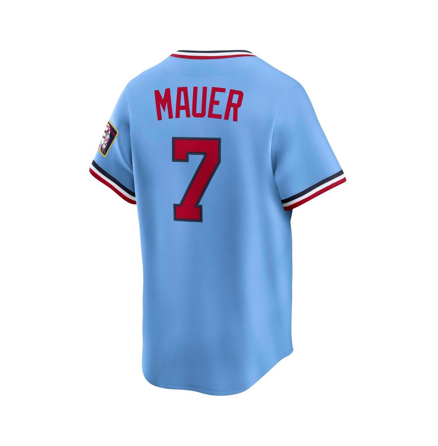 Мужской топ Nike Joe Mauer Light Blue Minnesota Twins Throwback Cooperstown Collection Limited Jersey — фото 3