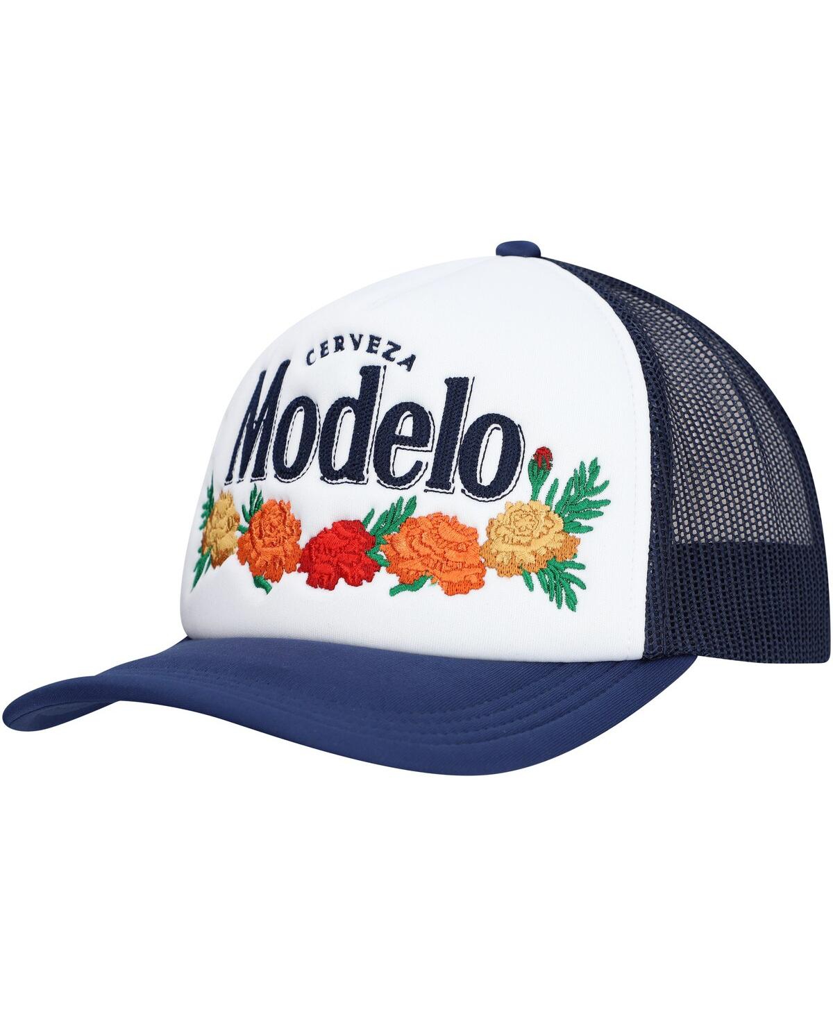 Men's White Modelo Beer Floral Foam Trucker Adjustable Hat - White