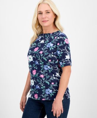 Style & Co - Women's Chintz Floral Elbow-Sleeve Boat-Neck Top