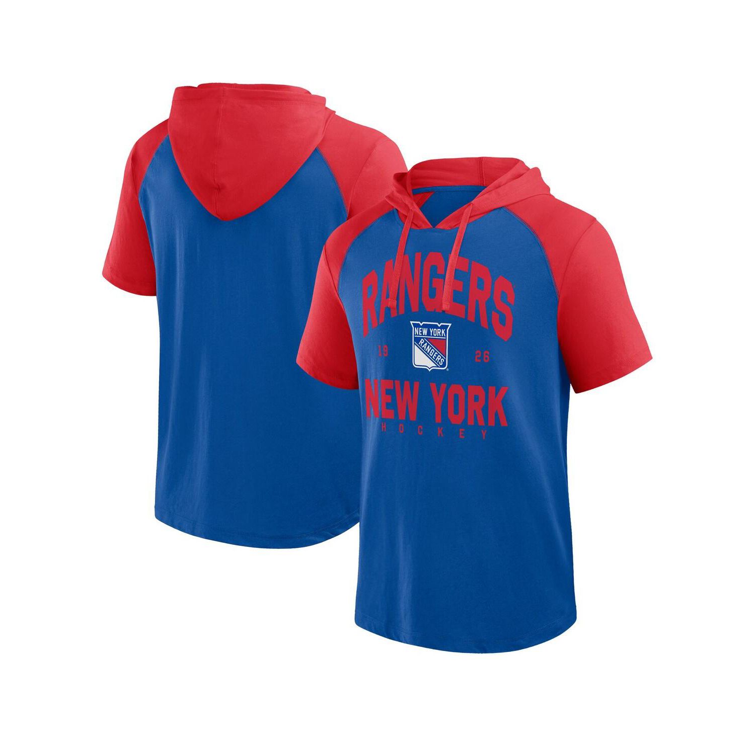 Men's Blue New York Rangers Prime Raglan Short Sleeve Pullover Hoodie