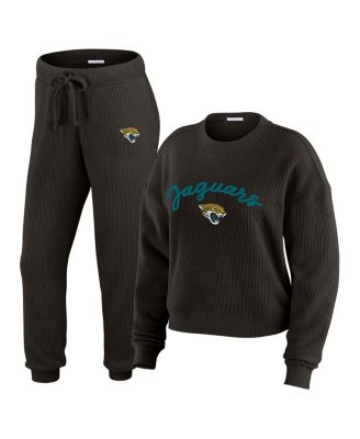 WEAR by Erin Andrews - Women's Cream Jacksonville Jaguars Plus Size Knitted Tri-Blend Long Sleeve T-Shirt Pants Lounge Set