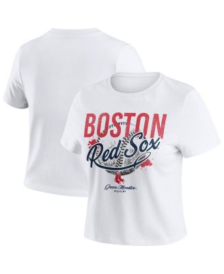 WEAR by Erin Andrews - Women's White Boston Red Sox Distressed Cropped Baby T-Shirt